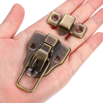 Harfington 2 Pack Small Metal Duckbilled Box Toggle Latch with Padlock Hole & Screw, Bronze