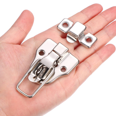 Harfington 4 Pack Small Metal Duckbilled Box Toggle Latch with Padlock Hole & Screw, Silver