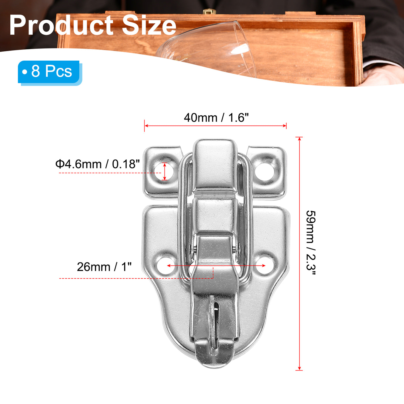 Harfington 8 Pack Small Metal Duckbilled Box Toggle Latch with Padlock Hole & Screw, Silver