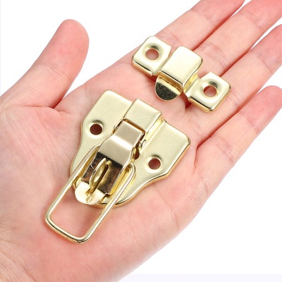 Harfington 2 Pack Small Metal Duckbilled Box Toggle Latch with Padlock Hole & Screw, Gold