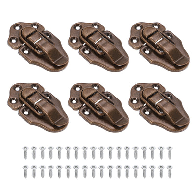 Harfington 6 Pack Retro Style Duckbilled Toggle Hasp Latch with Mounting Screw, Red Bronze