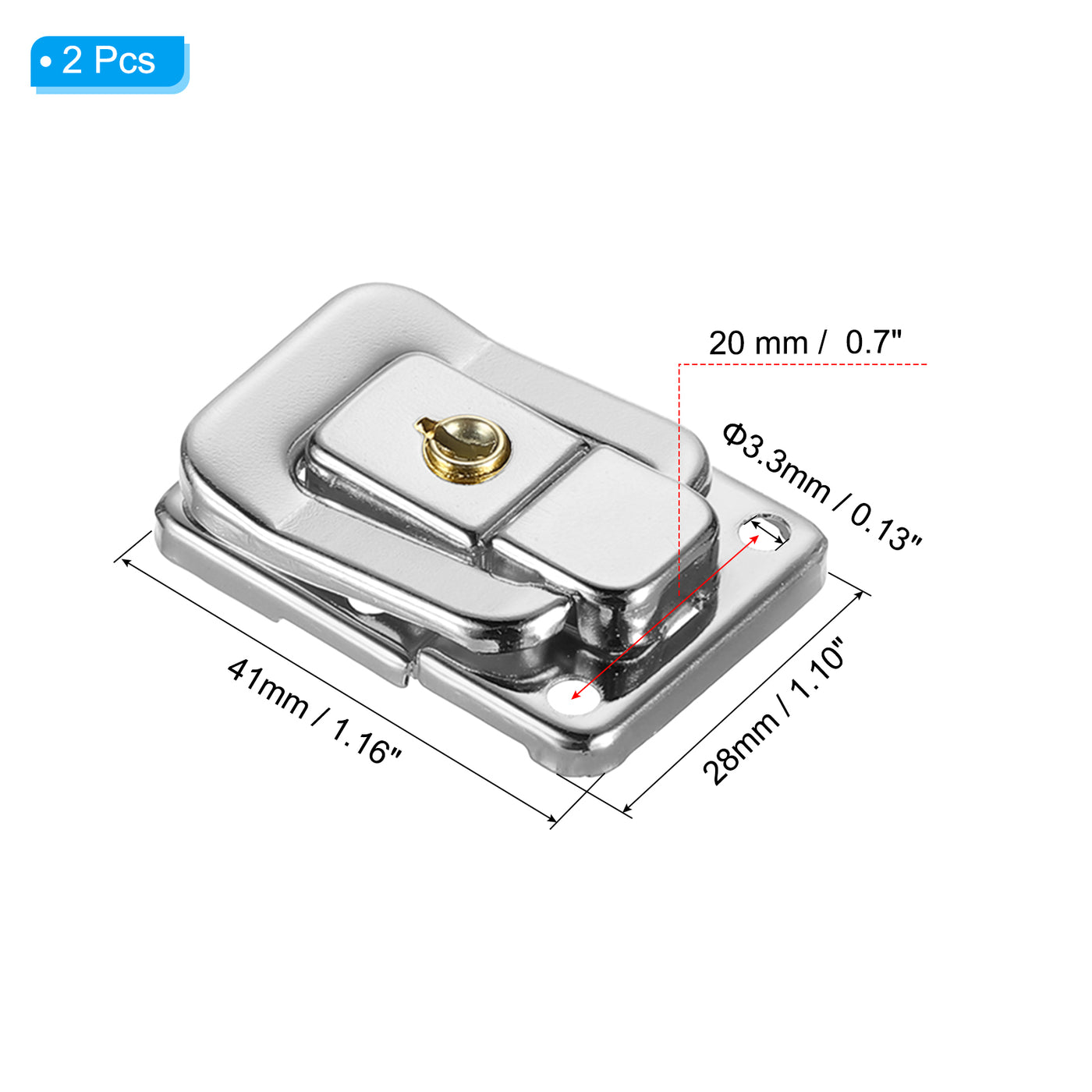 Harfington Suitcase Lock Hasp 1.6"x1.10",2Pcs Iron Toggle Catch Latch with Key/Screw,Silver