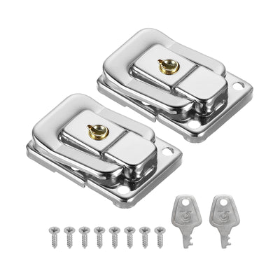 Harfington Suitcase Lock Hasp 1.6"x1.10",2Pcs Iron Toggle Catch Latch with Key/Screw,Silver