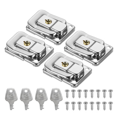 Harfington Suitcase Lock Hasp 1.6"x1.10",4Pcs Iron Toggle Catch Latch with Key/Screw,Silver