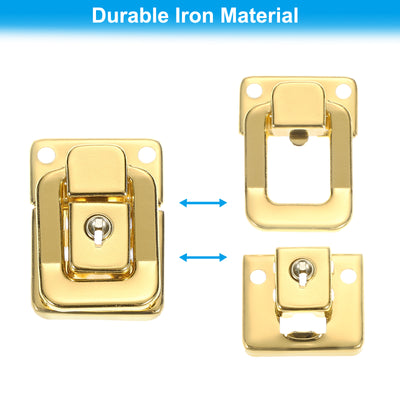 Harfington Kofferschloss Haspe 1.6" x 1.10", 2 Stücke Eisen Knebelverschluss mit Schlüsseln/Schrauben Riegelverschluss für Schmuckschatulle Holzkiste Werkzeugkasten, Gold