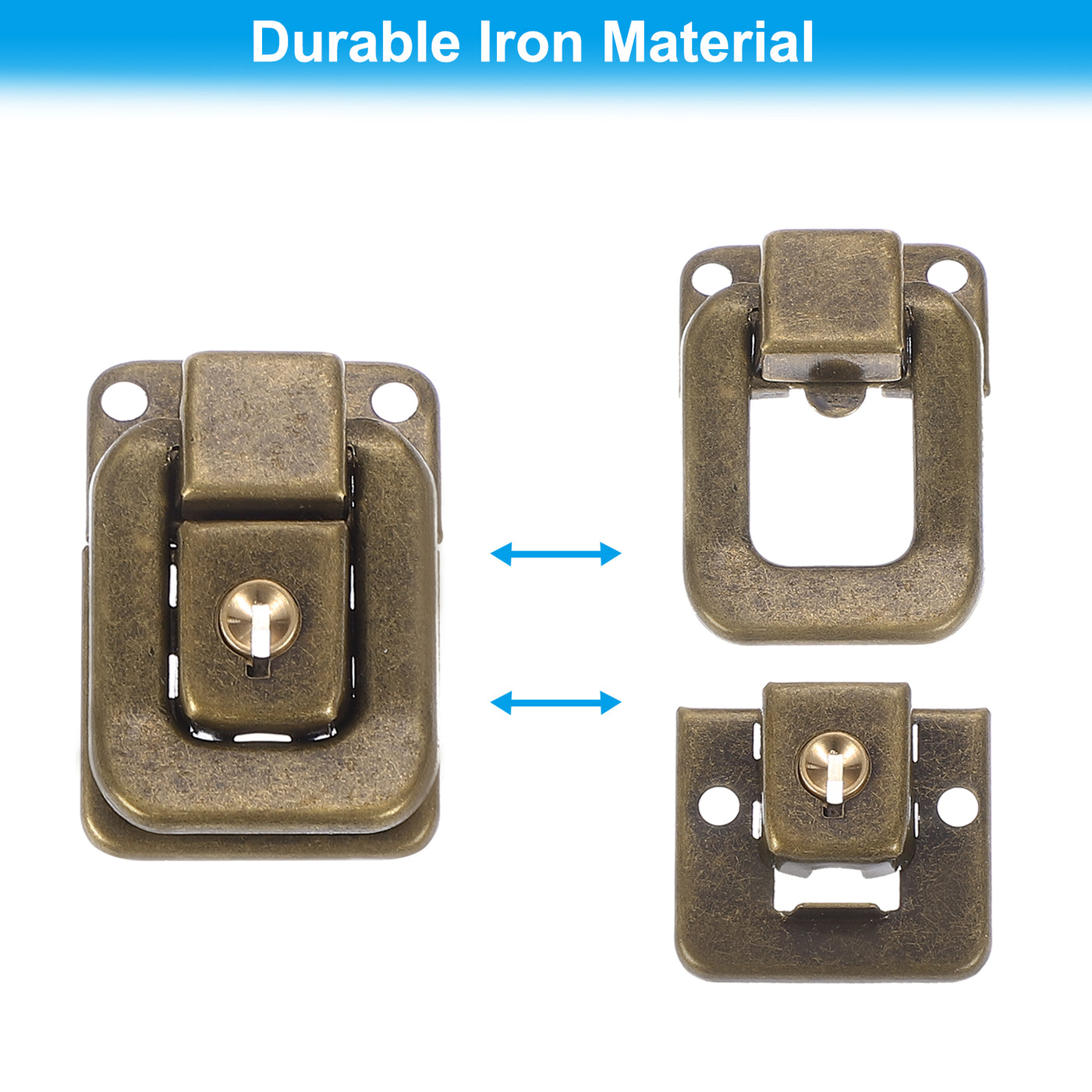 Harfington Suitcase Lock Hasp 1.6"x1.10",1Pcs Iron Toggle Catch Latch with Key/Screw,Bronze