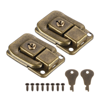 Harfington Suitcase Lock Hasp 1.6"x1.10",2Pcs Iron Toggle Catch Latch with Key/Screw,Bronze