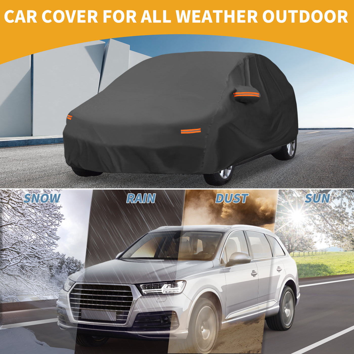 Partuto Car Cover Waterproof All Weather Sun Rain Protection Full Exterior Cover for Volkswagen Polo 2001-2023 210D-PU Black with Reflective Strips