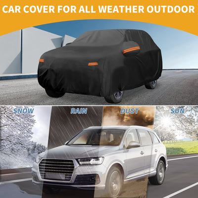 Harfington Car Cover Waterproof All Weather Sun Rain Protection Full Exterior Cover for Volkswagen Tiguan SWB 2017-2024 210D-PU Black with Reflective Strips