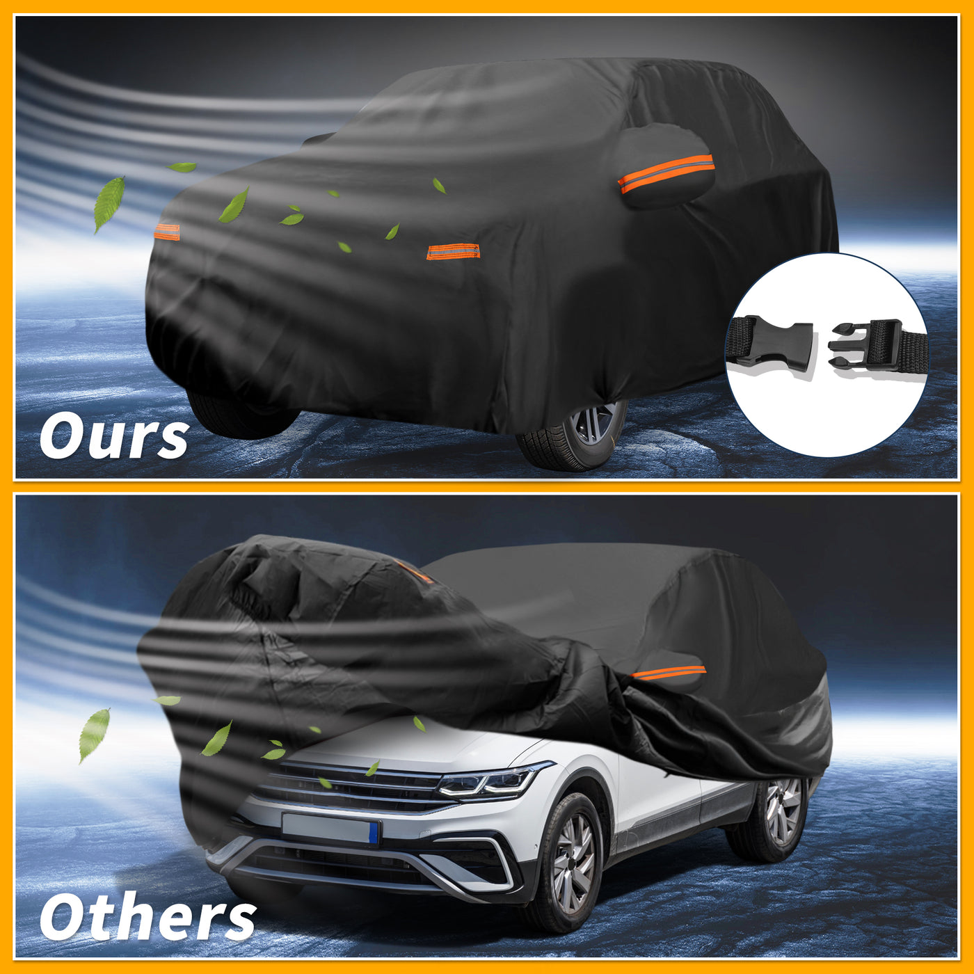 Partuto Car Cover Waterproof All Weather Sun Rain Protection Full Exterior Cover for Volkswagen Tiguan SWB 2017-2024 210D-PU Black with Reflective Strips