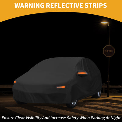 Harfington Car Cover Waterproof All Weather Sun Rain Protection Full Exterior Cover for Ford Focus Hatchback 210D-PU Black with Reflective Strips