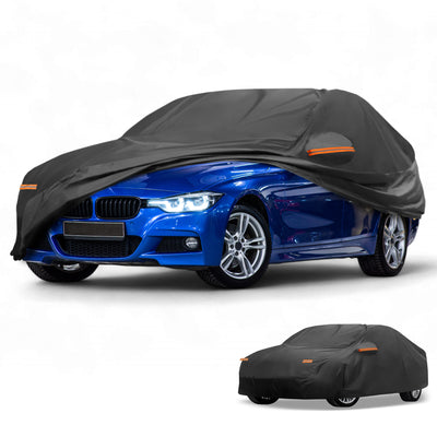 Harfington Car Cover Waterproof All Weather Sun Rain Protection Full Exterior Cover for BMW 1 Series Sedan 210D-PU Black with Reflective Strips