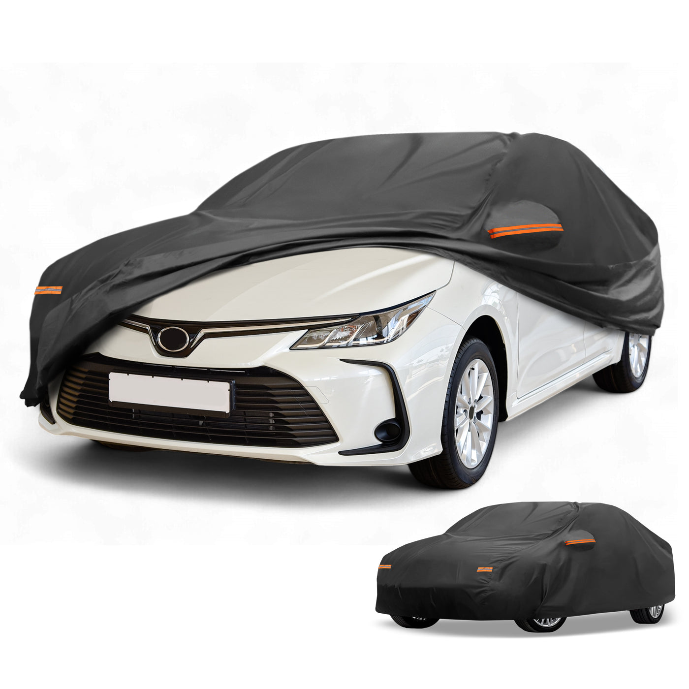 Partuto Car Cover Waterproof All Weather Sun Rain Protection Full Exterior Cover for Toyota Corolla 210D-PU Black with Reflective Strips