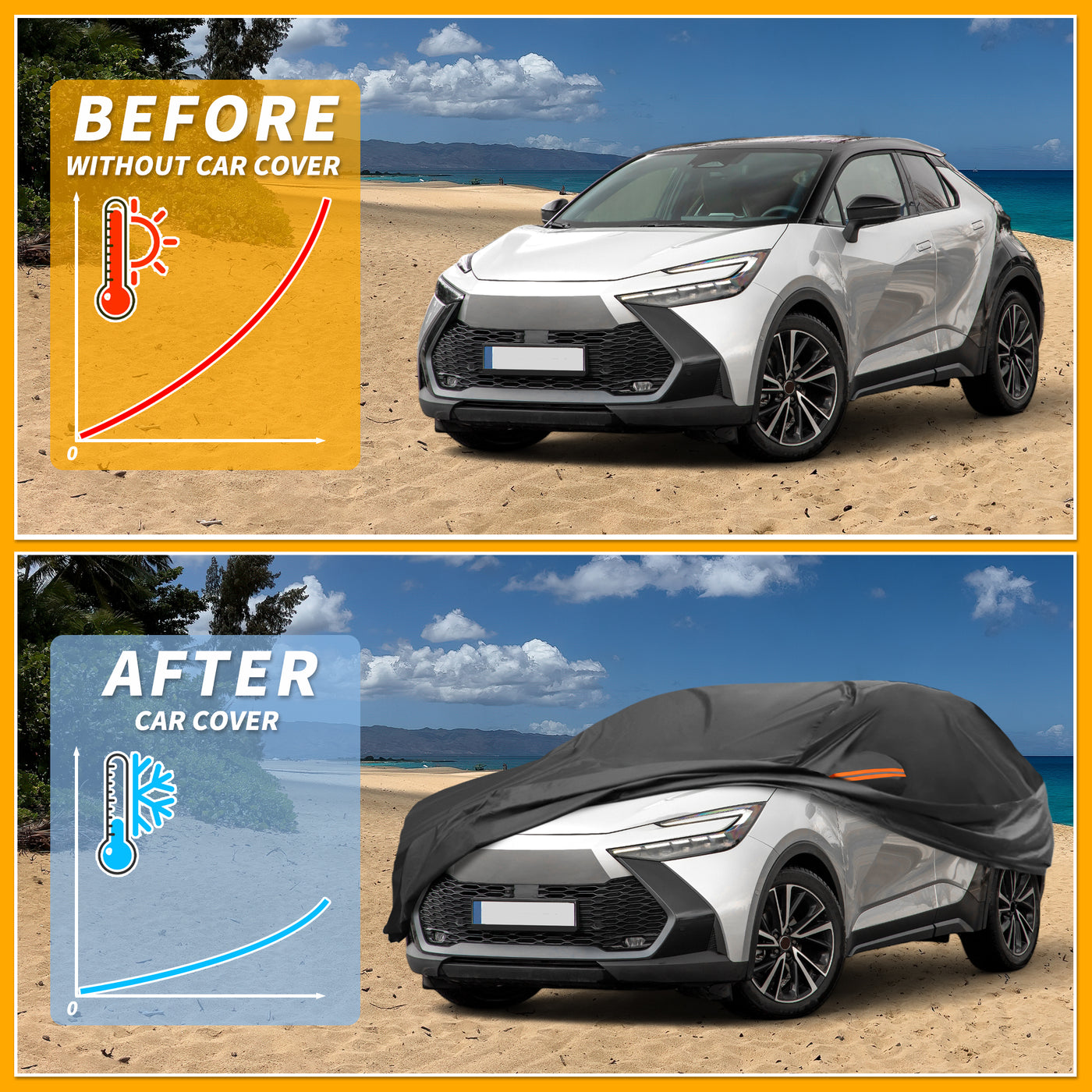 Partuto Car Cover Waterproof All Weather Sun Rain Protection Full Exterior Cover for Toyota C-HR 210D-PU Black with Reflective Strips