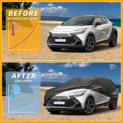 Harfington Car Cover Waterproof All Weather Sun Rain Protection Full Exterior Cover for Toyota C-HR 210D-PU Black with Reflective Strips