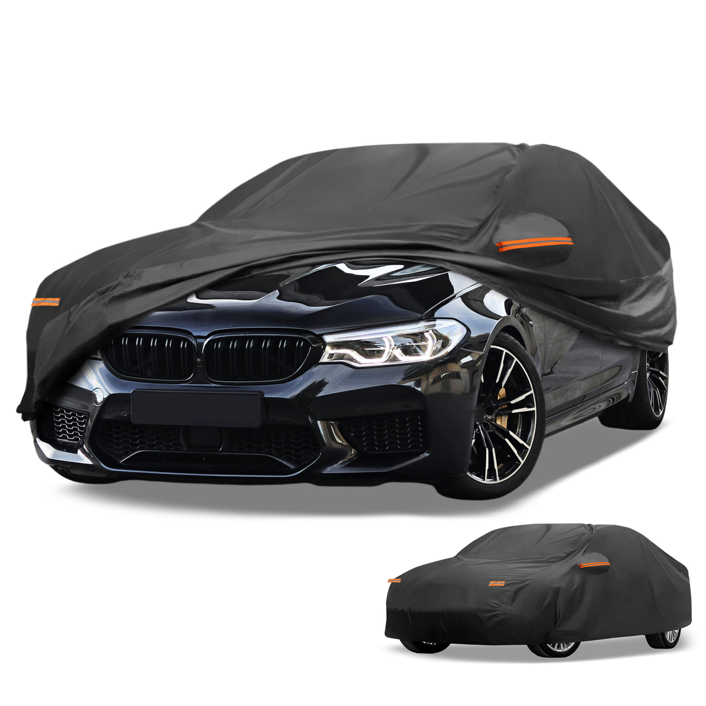 Partuto Car Cover Waterproof All Weather Sun Rain Protection Full Exterior Cover for BMW 2 Series Sedan 210D-PU Black with Reflective Strips