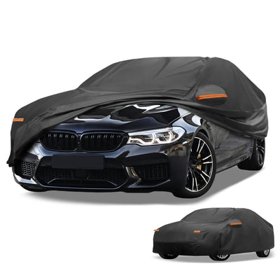 Harfington Car Cover Waterproof All Weather Sun Rain Protection Full Exterior Cover for BMW 2 Series Sedan 210D-PU Black with Reflective Strips