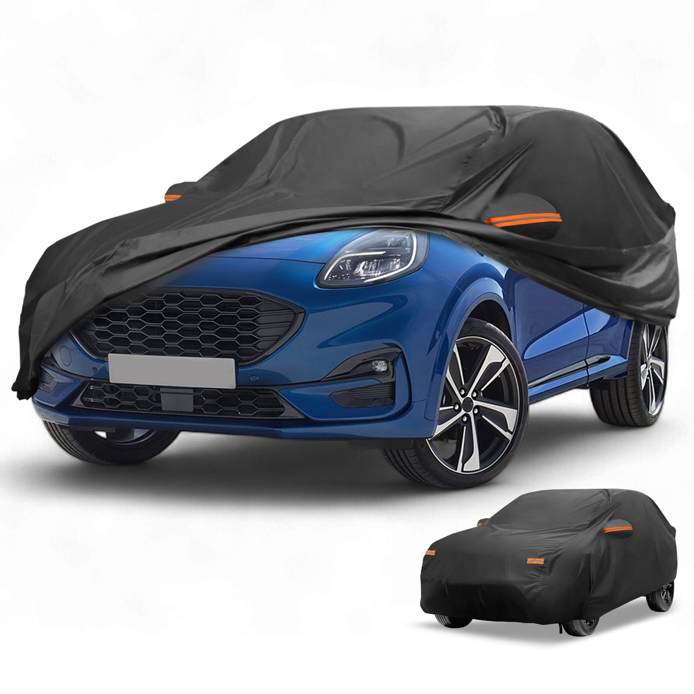 Partuto Car Cover Waterproof All Weather Sun Rain Protection Full Exterior Cover for Ford Puma 2019-2023 Aluminum Film Black with Reflective Strips