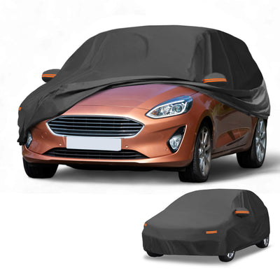 Harfington Car Cover Waterproof All Weather Sun Rain Protection Full Exterior Cover for Ford Fiesta Hatchback Aluminum Film Black with Reflective Strips