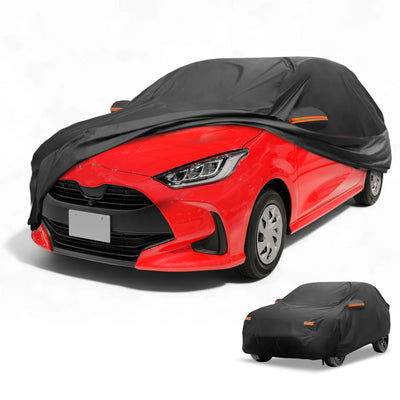 Harfington Car Cover Waterproof All Weather Sun Rain Protection Full Exterior Cover for Toyota Yaris Aluminum Film Black with Reflective Strips