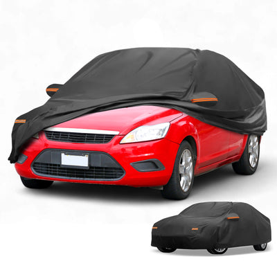 Harfington Car Cover Waterproof All Weather Sun Rain Protection Full Exterior Cover for Ford Focus Sedan Aluminum Film Black with Reflective Strips