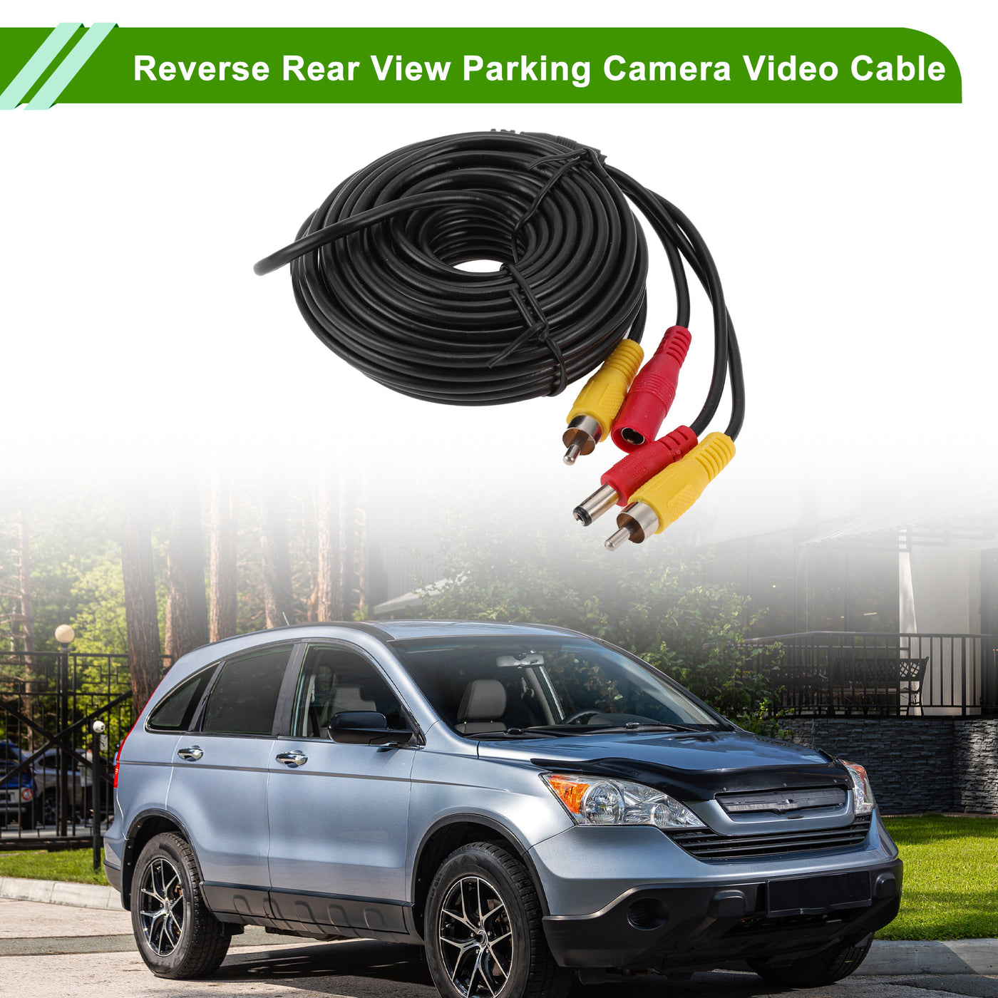 HOPESPANNER Universal 10m/32.81ft Reverse Rear View Parking Camera Video Cable Extension Backup Camera RCA/DC Video Cable Plastic,Metal 1 Pcs