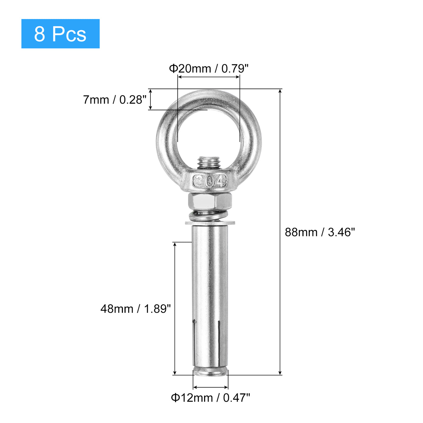 uxcell Uxcell Ring Lifting Expansion Eyebolt, 8pcs M8x70mm Expansion Screw with Eye Ring