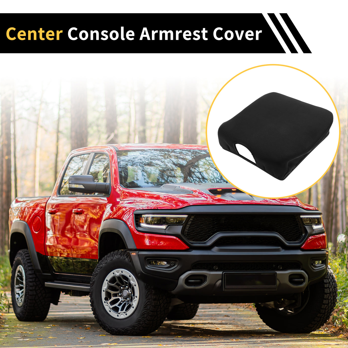 REPAIROCK Center Console Lid Armrest Cover for Dodge for Ram 2010-2017 Tahoe Middle Console Pad Armrest Protector Microfiber Leather with Black