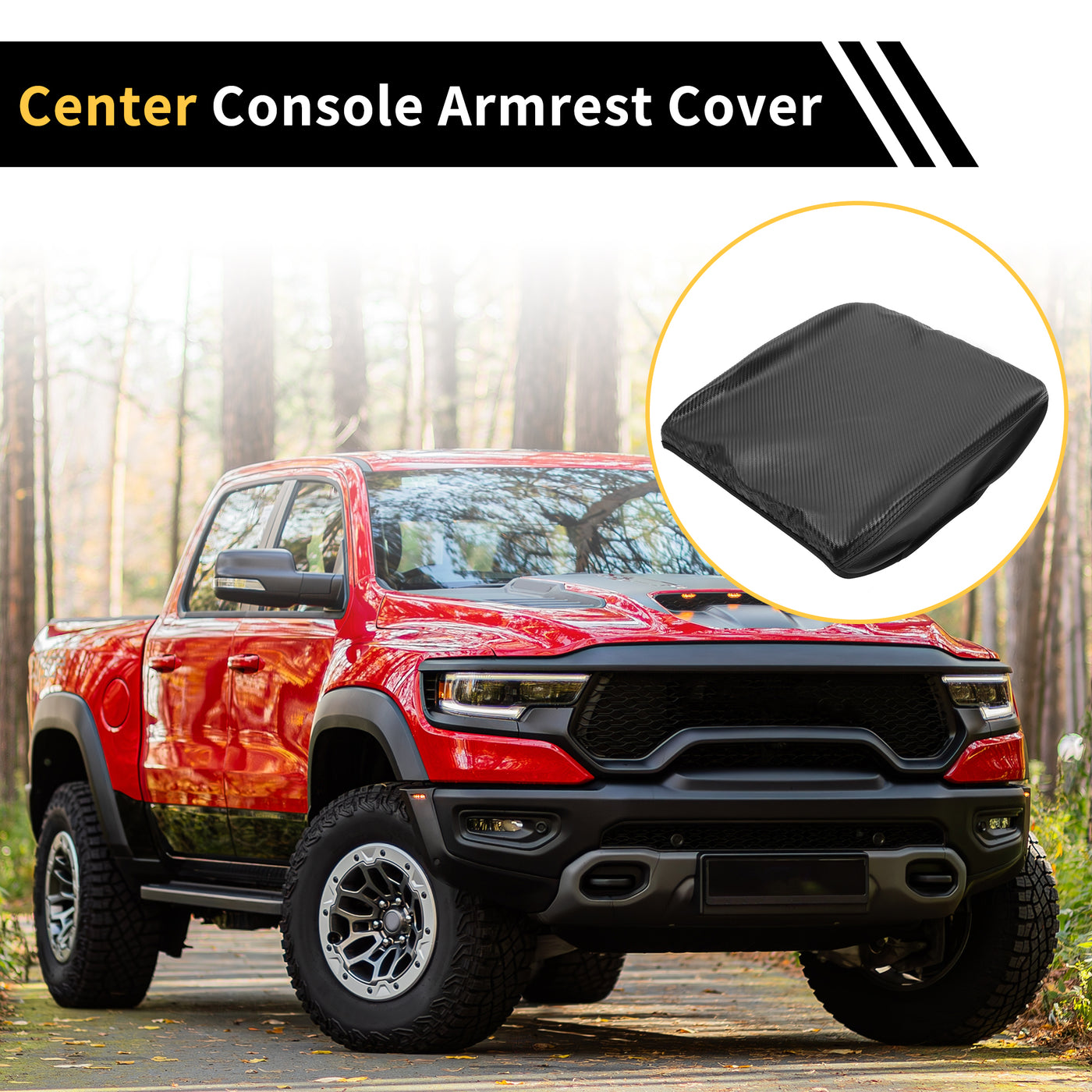 REPAIROCK Center Console Armrest Cover for Dodge for Ram 2018-2020 Tahoe Middle Console Pad Armrest Protector Microfiber Leather with Middle Carbon Fiber Black