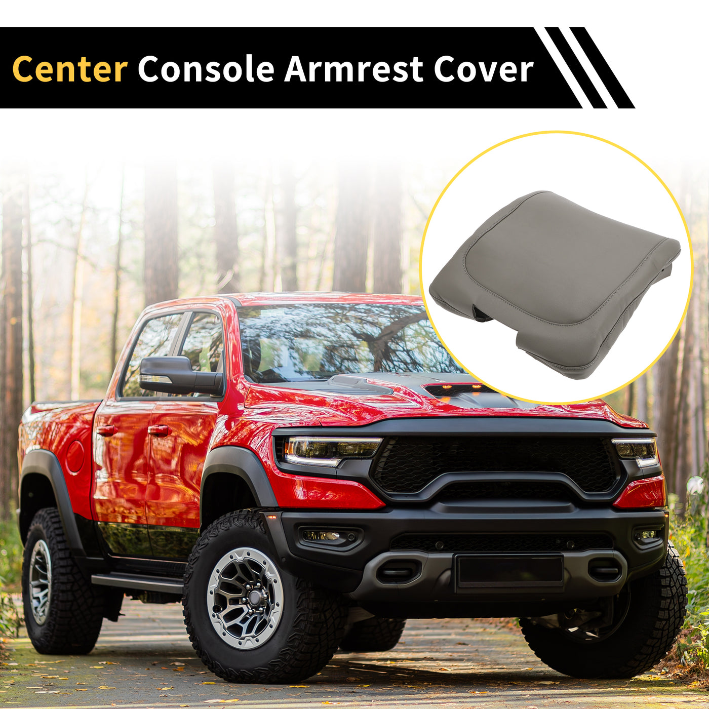 REPAIROCK Center Console Armrest Cover for Dodge for Ram 2013-2018 Tahoe Middle Console Pad Armrest Protector Microfiber Leather with Grey