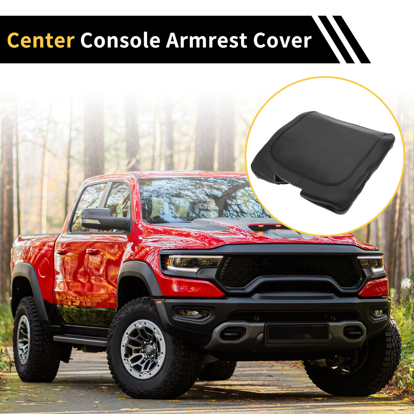 REPAIROCK Center Console Armrest Cover for Dodge for Ram 2013-2018 Tahoe Middle Console Pad Armrest Protector Microfiber Leather with Black