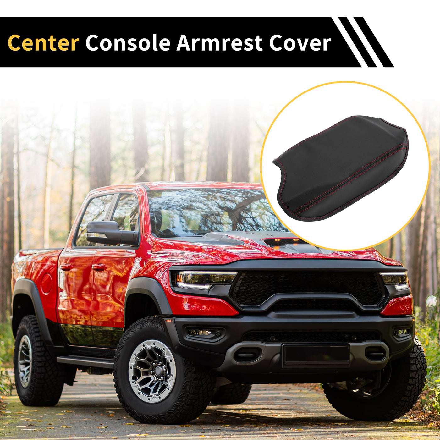 REPAIROCK Console Pad Cover for Ford for Ranger 2019-2023 Tahoe Middle Console Pad Armrest Protector Microfiber Leather with Black