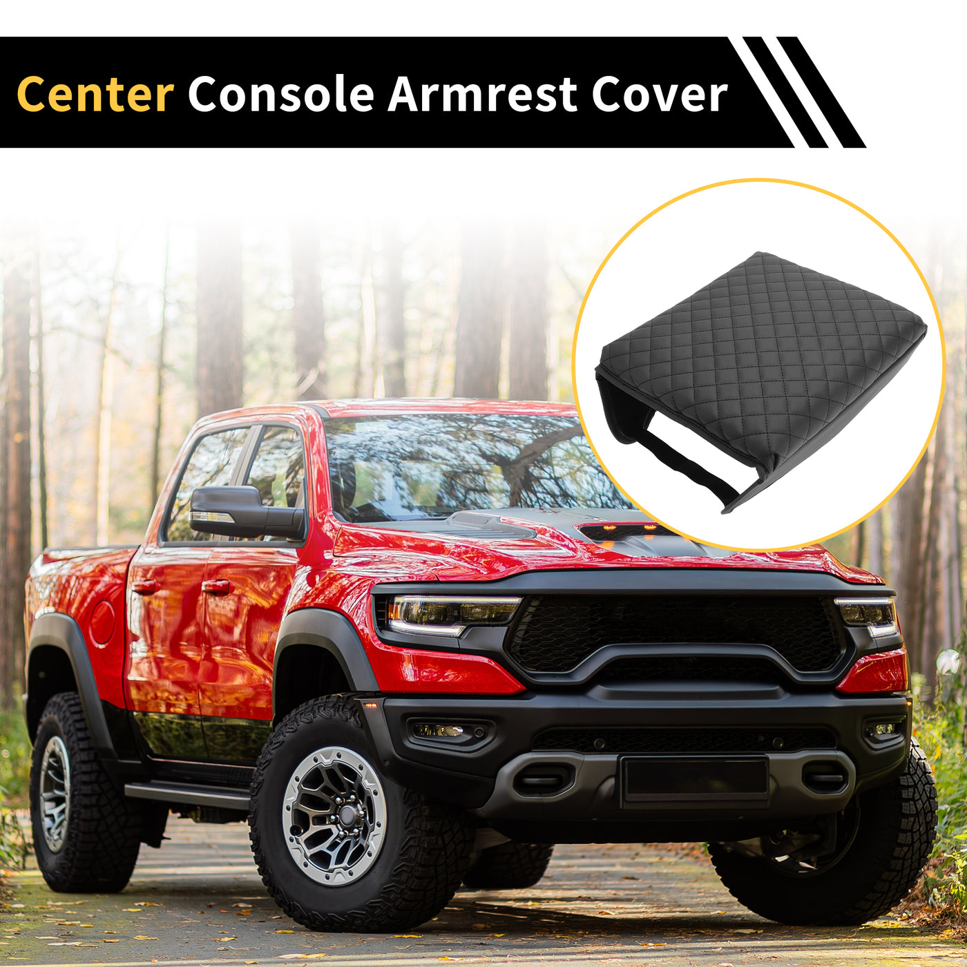 REPAIROCK Console Lid Armrest Cover for Ford F-150 2015-2020 Tahoe Middle Console Pad Armrest Protector Microfiber Leather with Square Pattern Black