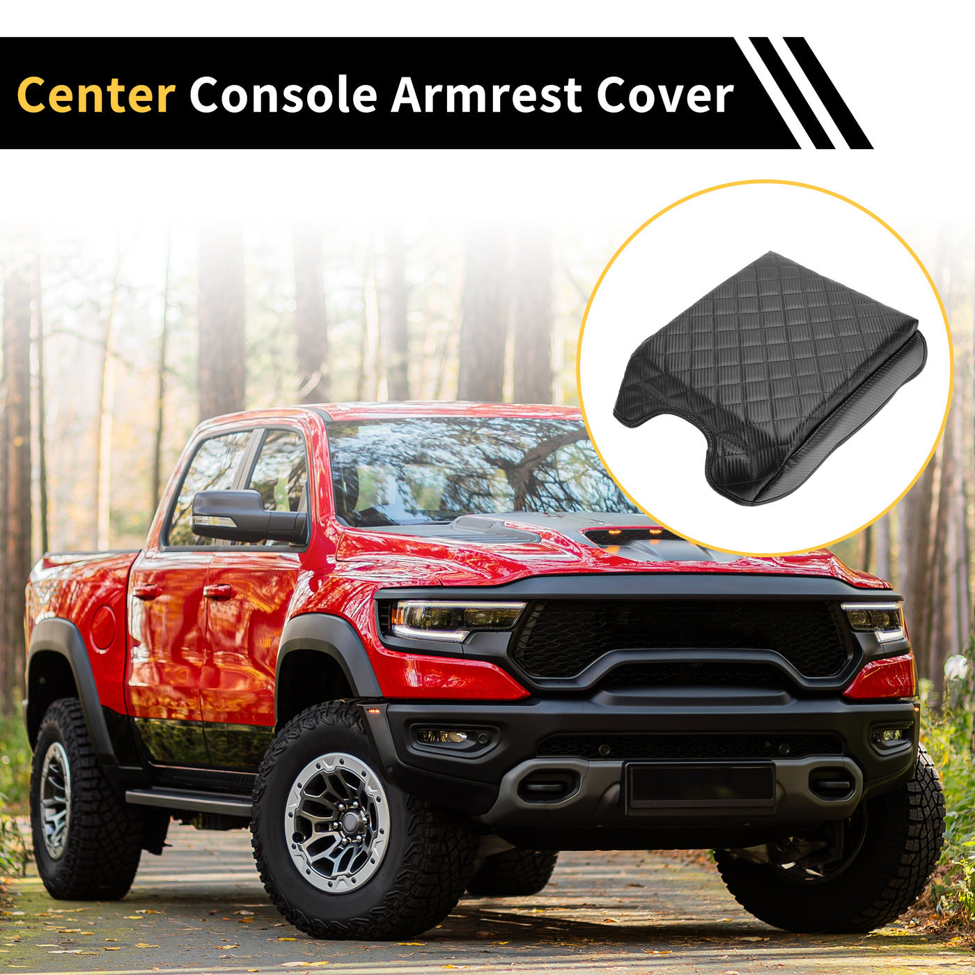 REPAIROCK Console Lid Armrest Cover for Ford F-150 Tahoe Middle Console Pad Armrest Protector Microfiber Leather with Carbon Fiber Black Carbon Fiber Pattern