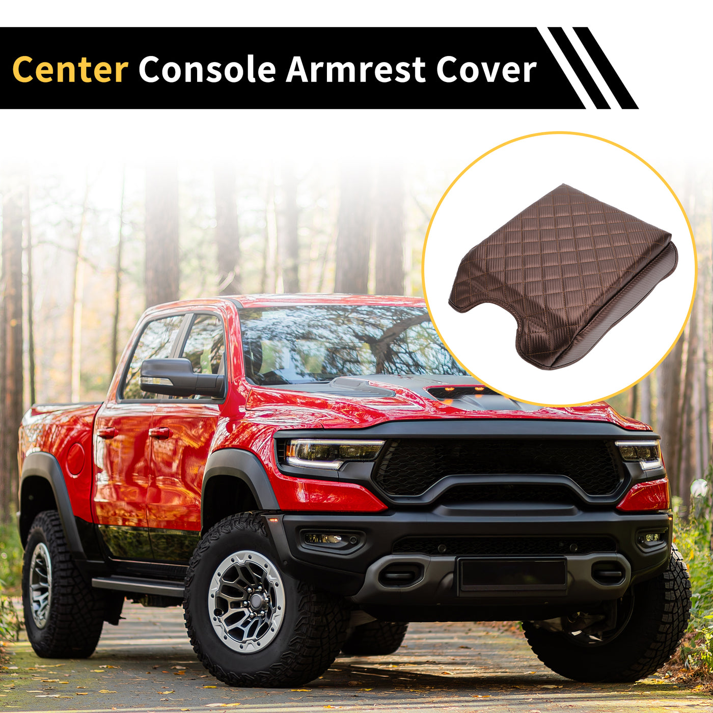 REPAIROCK Console Lid Armrest Cover for Ford F-150 Tahoe Middle Console Pad Armrest Protector Microfiber Leather with Carbon Fiber Brown Carbon Fiber Pattern