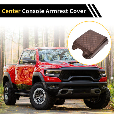 Harfington Console Lid Armrest Cover for Ford F-150 Tahoe Middle Console Pad Armrest Protector Microfiber Leather with Carbon Fiber Brown Carbon Fiber Pattern