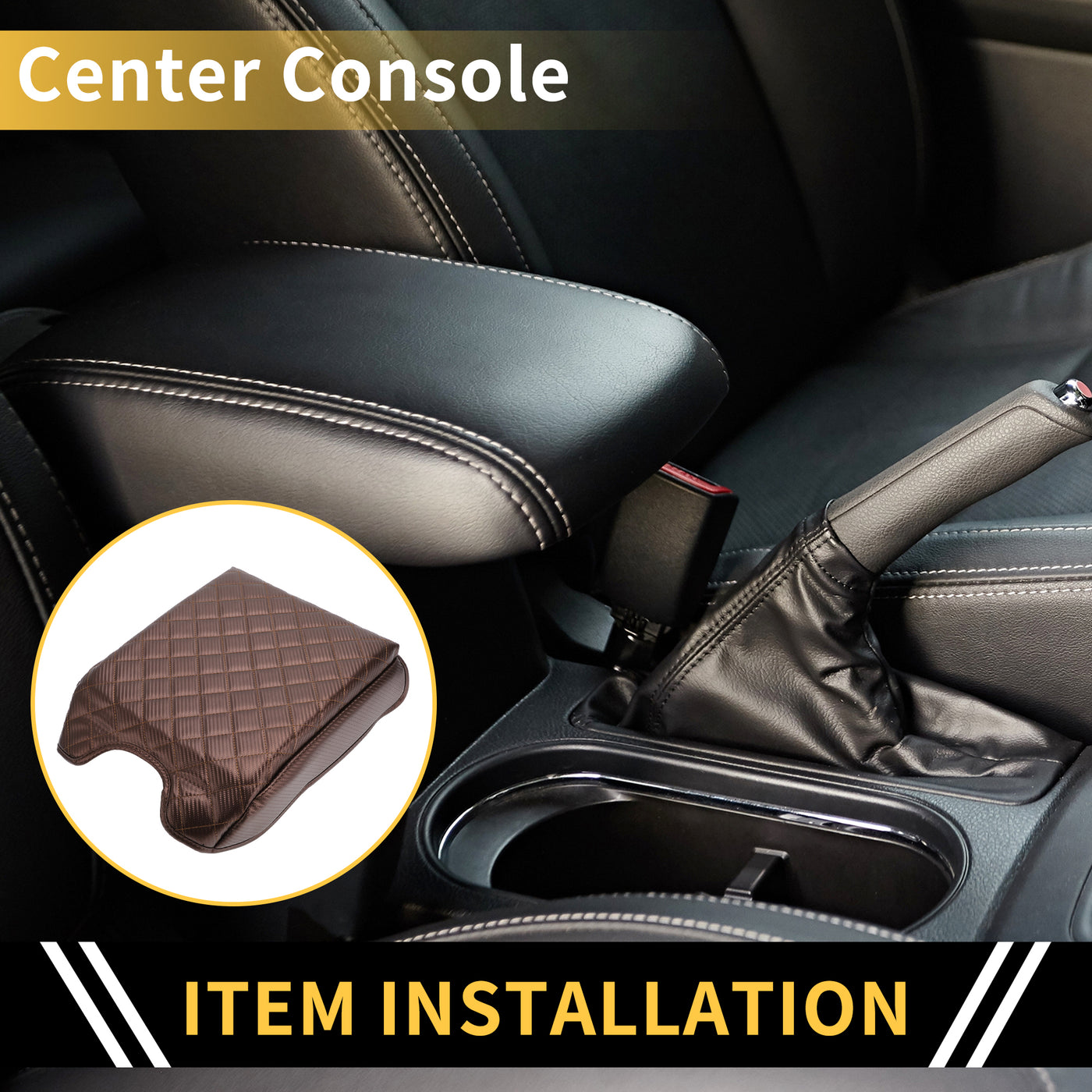 REPAIROCK Console Lid Armrest Cover for Ford F-150 Tahoe Middle Console Pad Armrest Protector Microfiber Leather with Carbon Fiber Brown Carbon Fiber Pattern