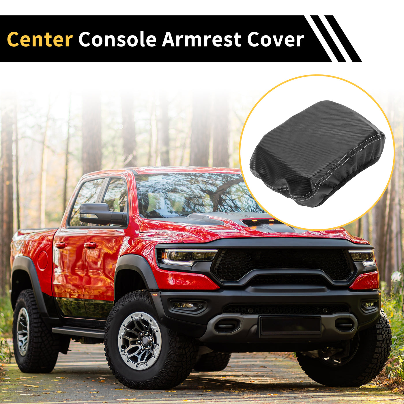 REPAIROCK Console Lid Armrest Cover for Chevrolet Silverado 1500 Tahoe Middle Console Pad Armrest Protector Microfiber Leather with Middle Carbon Fiber Black