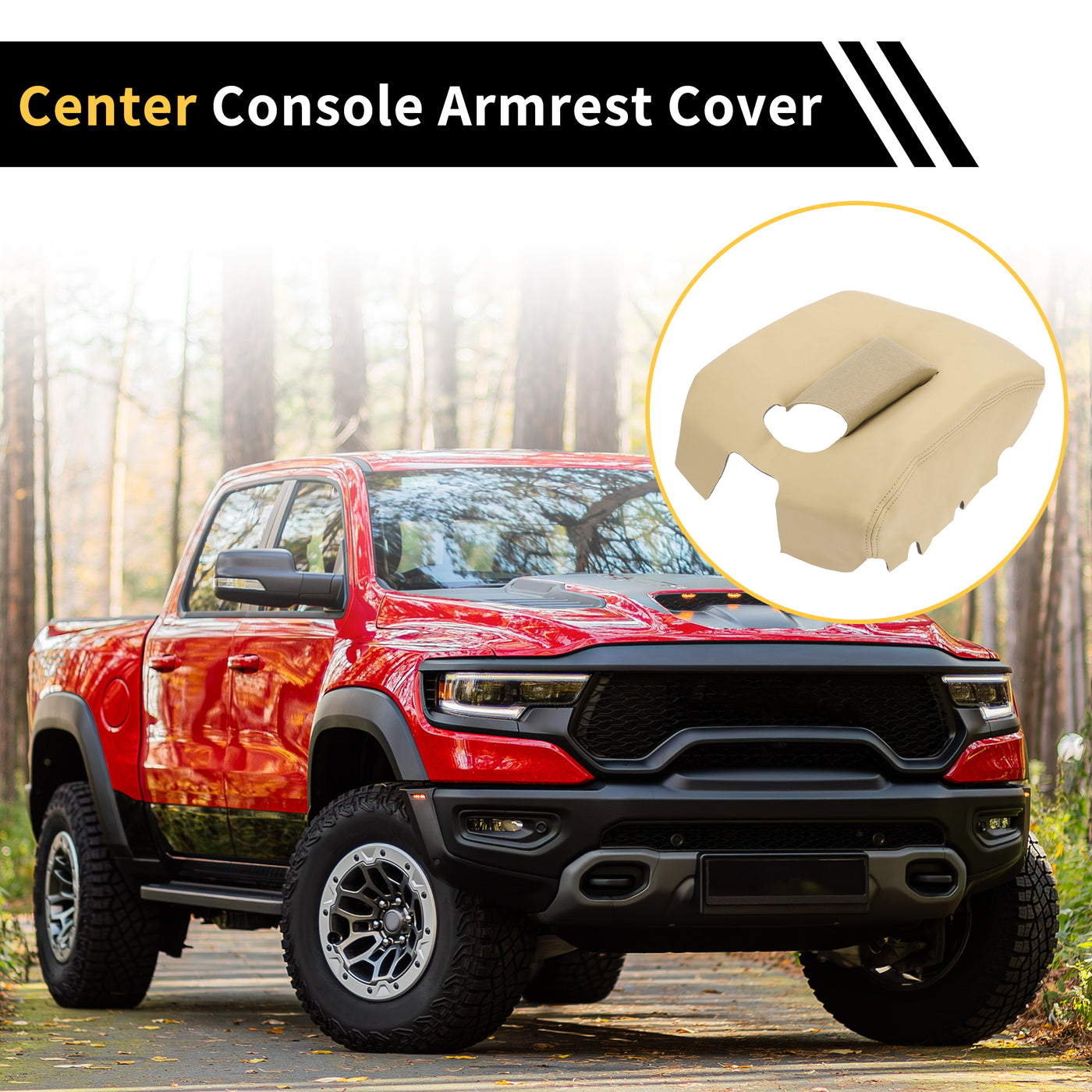 REPAIROCK Console Lid Armrest Cover for GMC Sierra 1500 2014-2018 Tahoe Middle Console Pad Armrest Protector Microfiber Leather with Beige