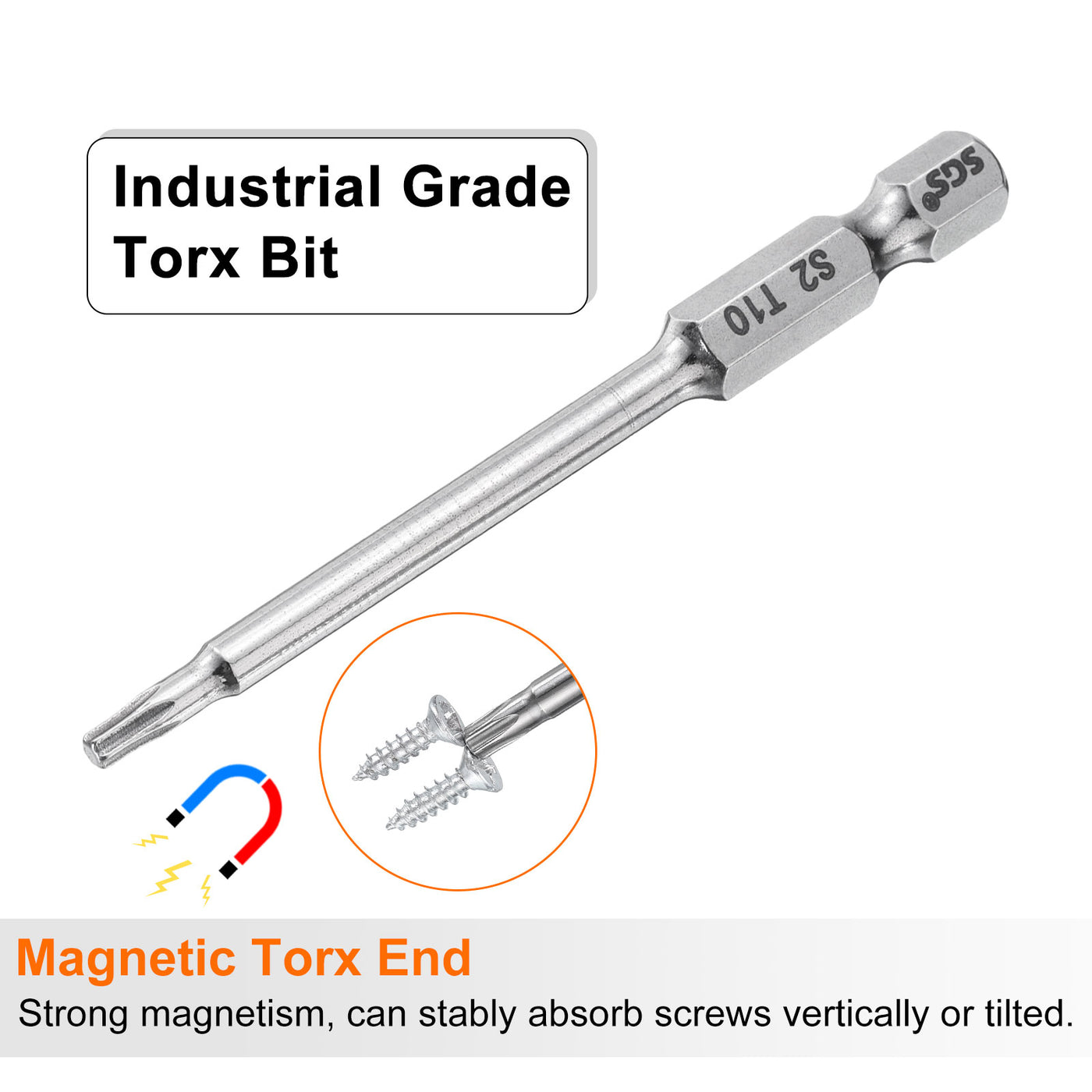 Harfington 2pcs T10 Torx Bit 1/4" Shank 3" Long 6 Point Tamper Resistant Star Bits