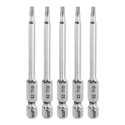 Harfington 5pcs T10 Torx Bit 1/4" Shank 3" Long 6 Point Tamper Resistant Star Bits