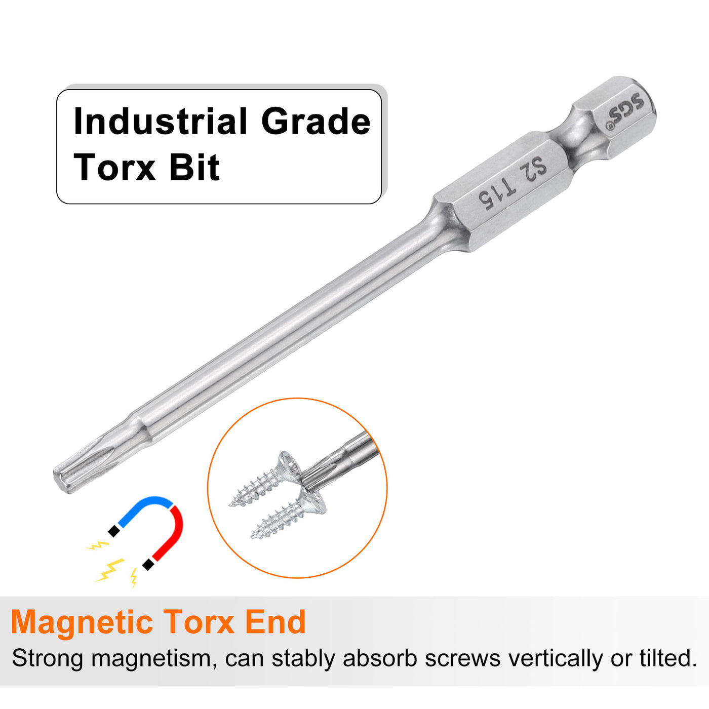 Harfington 2pcs T15 Torx Bit 1/4" Shank 3" Long 6 Point Tamper Resistant Star Bits