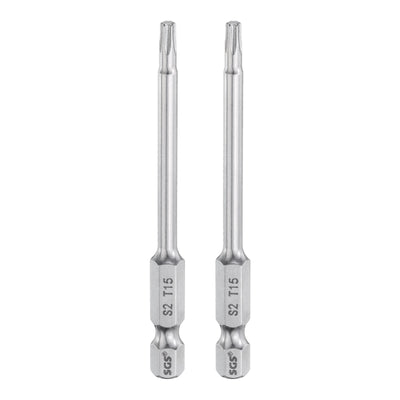 Harfington 2pcs T15 Torx Bit 1/4" Shank 3" Long 6 Point Tamper Resistant Star Bits