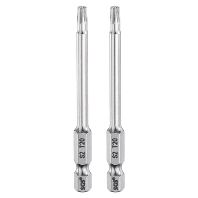 Harfington 2pcs T20 Torx Bit 1/4" Shank 3" Long 6 Point Tamper Resistant Star Bits