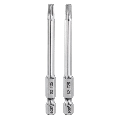 Harfington 2pcs T25 Torx Bit 1/4" Shank 3" Long 6 Point Tamper Resistant Star Bits