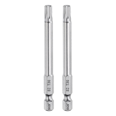 Harfington 2pcs T30 Torx Bit 1/4" Shank 3" Long 6 Point Tamper Resistant Star Bits