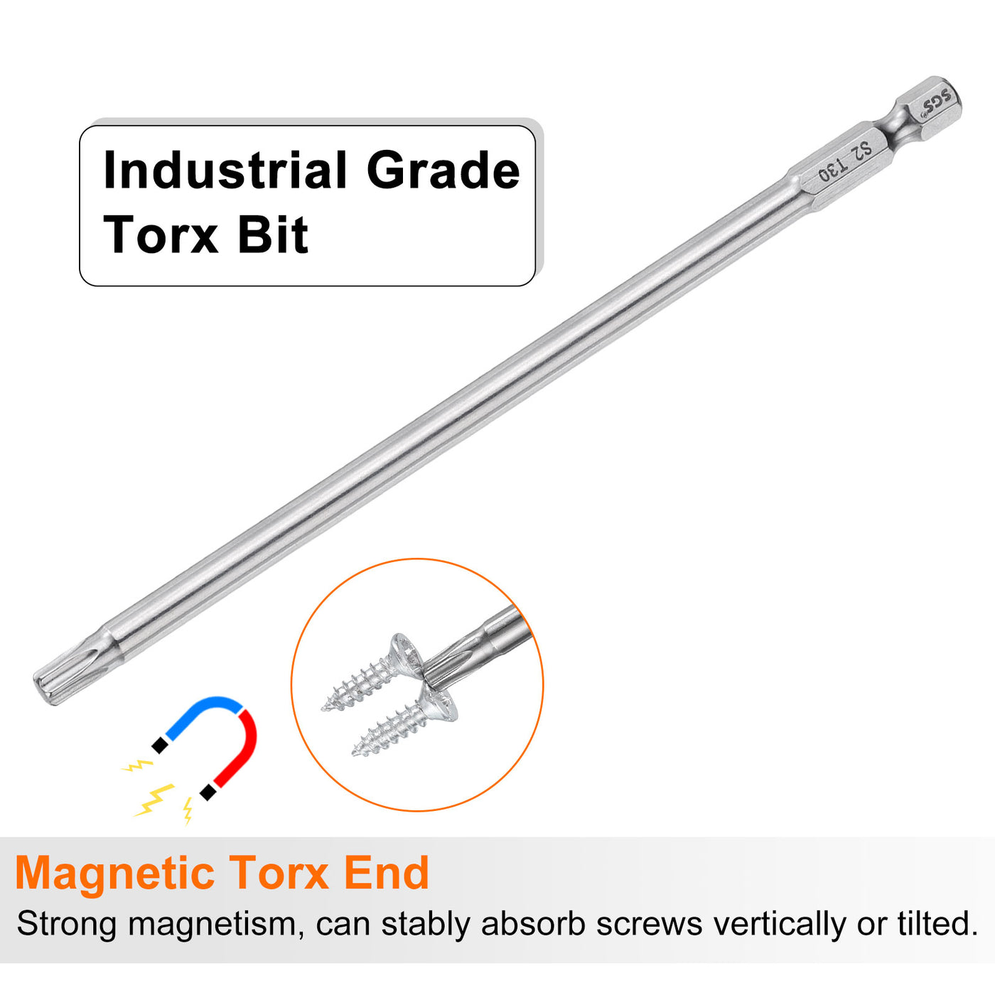 Harfington 2pcs T30 Torx Bit 1/4" Shank 6" Long 6 Point Tamper Resistant Star Bits