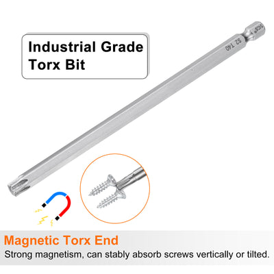 Harfington 2pcs T40 Torx Bit 1/4" Shank 6" Long 6 Point Tamper Resistant Star Bits