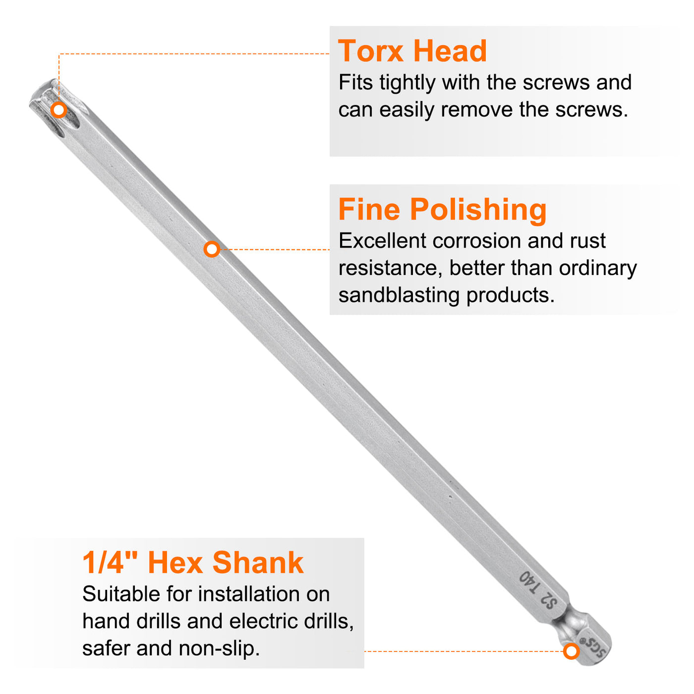 Harfington 2pcs T40 Torx Bit 1/4" Shank 6" Long 6 Point Tamper Resistant Star Bits