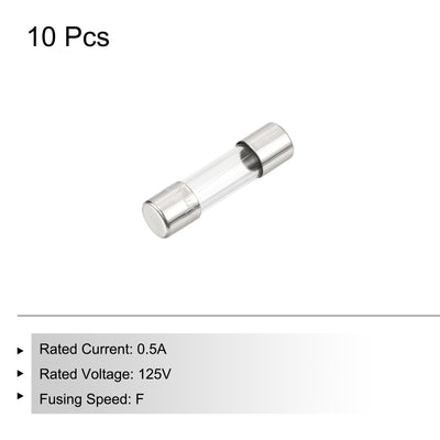 Harfington 10 Pcs Fast Blow Glass Fuse 5x20mm 0.5A 125V Glass Tube Fuses for PCB Board